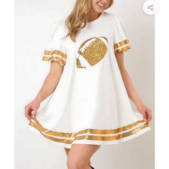 Very cute white dress with gold trimming and gold sequin football design - Picture 3 of 6